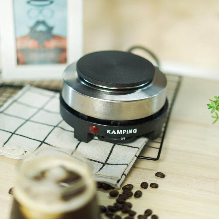 สีเงิน-kamping-ชุดกาต้มมอคค่าพอท-moka-pot-ลายไม้-เตาไฟฟ้า500w