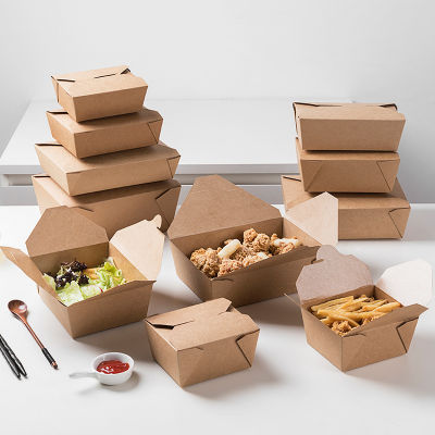 ทิ้งกระดาษคราฟท์สี่เหลี่ยมกล่องขนมขบเคี้ยวไก่ทอดเบนโตะปกกล่องอาหารกลางวัน