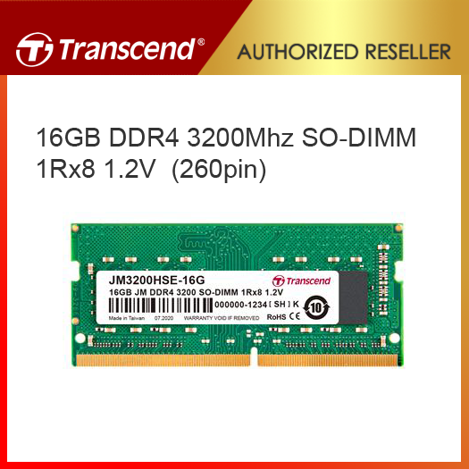 Transcend JM3200HSE-16G 16GB DDR4 3200Mhz SO-DIMM 1Rx8 1.2V