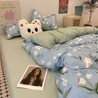 Ins blue bell orchids princess wind and odd people contracted washing cotton sheet bedding bag 4 dormitory three-piece suit