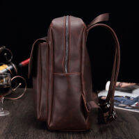 Retro Coffee Mens backpacks Hard PU Leather Shoulder Backpack High quality 13" Laptop Travel Backpacks Schoolbag 2021