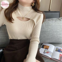 Women Half Turtleneck Sweater Knitted Bottoming Shirt Slim Fit Solid Color Long Sleeves Tops