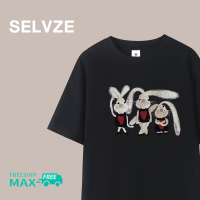 SELVZE ฉบับภาษาเกาหลีของการ์ตูนกระต่ายผ้าฝ้ายบริสุทธิ์ Oversais เสื้อยืดสำหรับผู้หญิง