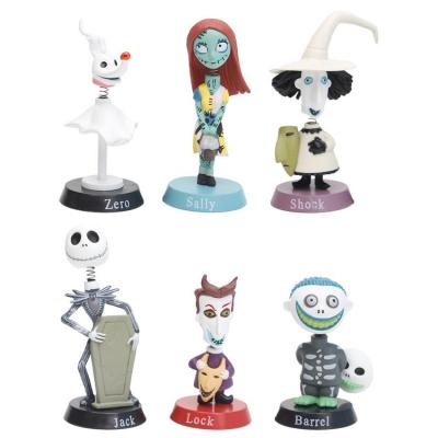 Jack Sally Figure 6PCS Halloween Cartoon Skull Statue Gothic Home Bedroom Sculpture Portable Holiday Collection Ornament richly