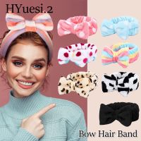 【YF】 Cute Dot Striped Bowtie Hair Band Classic High Elastic Big Soft Coral Fleece Makeup Headbands For Women Washing Face Shower Spa