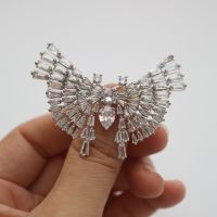 Fashion feather CZ Brooch flower trendy cubic zirconia rhinestone floral pins and brooches for women clothes pins metal