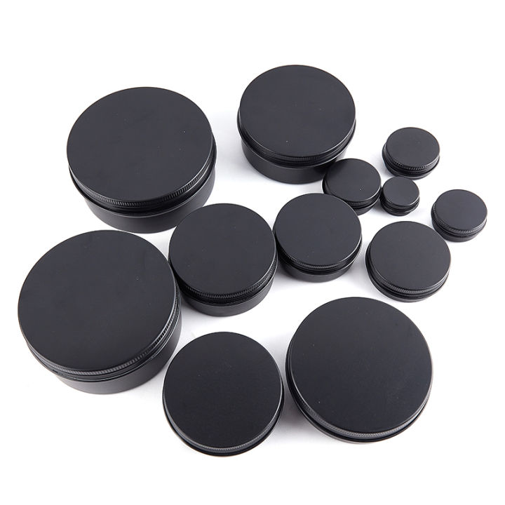 shelleys-black-empty-round-กล่องอลูมิเนียมโลหะดีบุกกระป๋องเครื่องสำอางครีม-diy-ขวดรีฟิล