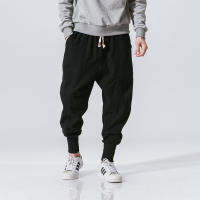 ระบบสุริยะใหม่ผ้าฝ้ายผ้าลินินกางเกงฮาเร็มผู้ชายแข็งเอวยางยืด Streetwear Joggers ถุงวางเป้ากางเกงกางเกงลำลองผู้ชาย