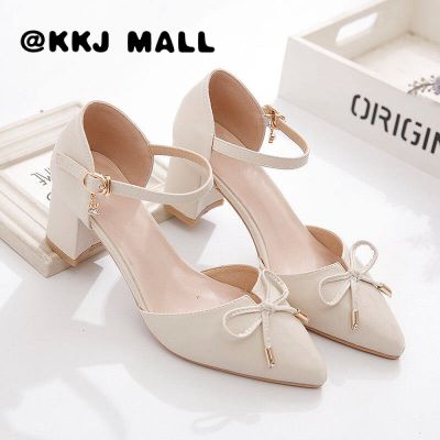 KKJ MALL Ladies High Heels 2021 Summer New Bridesmaid Shoes Wild Mid-heel Baotou Thick with Word Buckle Wild Sandals Womens Single Shoes