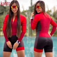 ชุดปั่นจักรยาน kafitt new Pro Team Triathlon Jumpsuit Womens Cycling Long Sleeve Jersey Tights Jumpsuit macaquinho ciclismo feminino