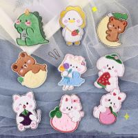 Cartoon Cute Animal Dinosaur Catdog Rabbit Bear Embroidery Patch Childrens Clothing Interesting DIY Self-adhesive Accessories  Furniture Protectors