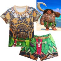 top●【Ready Stock】 Bazzery Child Ocean Boy Kids Swimming Suit Short Sleeve Moana Cosplay Maui Shirt Shorts Pants Bathing Cap Costume Swimwear