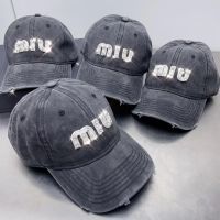 High version miu miuˉfamily Baseball cap female summer heavy industry rhinestone miu letter smoke gray cap with small cap