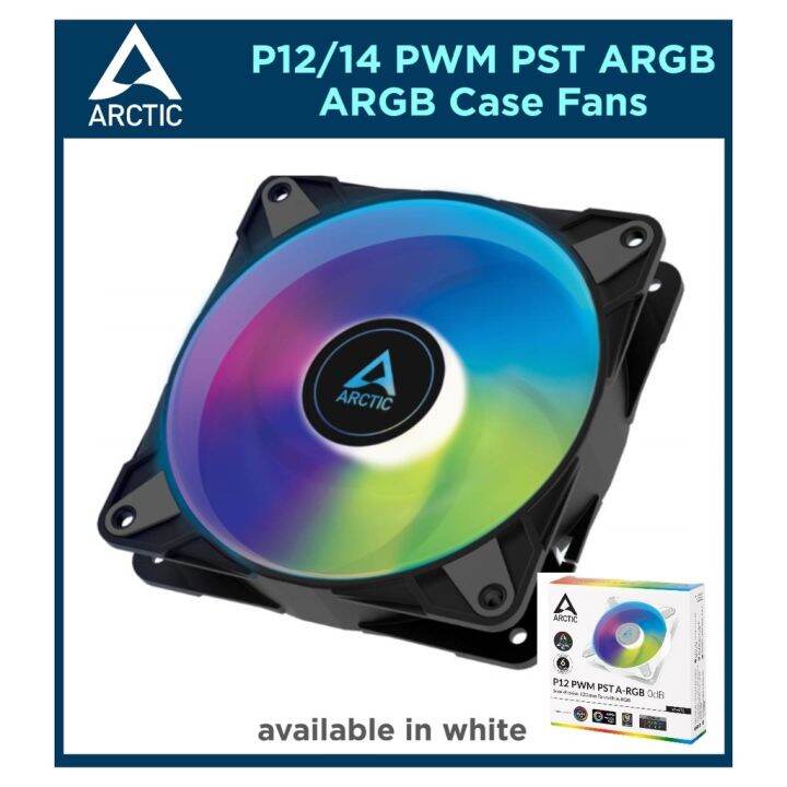 Arctic P12 / P14 PWM PST ARGB Fan. 2000rpm. 12cm/14cm. Black / White