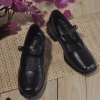 HITAM Formal Shoes For Women Work Black Leather Doff Synth premium Marry janes Shoes Formal Big size 41-42 ERMS