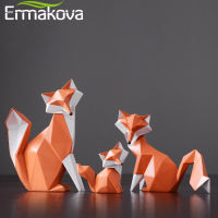 ERMAKOVA Nordic Modern Abstract Geometric Orange Fox Figurine Statue Desktop Ornament Office Home Decoration Animal Resin Craft