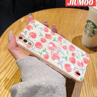 JIUMOO เคส A01ปลอกสำหรับ Samsung กาแล็คซี่,เคสซิลิโคนนิ่มเคสมือถือขอบสี่เหลี่ยมดีไซน์ใหม่ลายดอกทิวลิปน่ารักเคสป้องกันกล้องฝาปิดเลนส์เต็มรูปแบบ