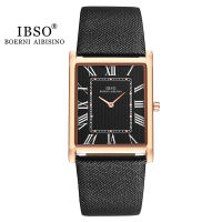 IBSO Ultra-Thin Rectangle Dial Mens Quartz Watch Luxury Business Style Genuine Leather Strap Waterproof New Men WristWatches