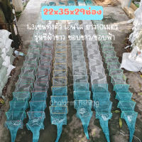 ไอ้โง่ 22x35x29ช่อง ตา1.3ทั้งตัว เอ็น ยาว 9 เมตร รุ่นชีผ้าขาวขอบขาว ใช้สำหรับดักกุ้งปลา สัตว์น้ำทุกชนิด