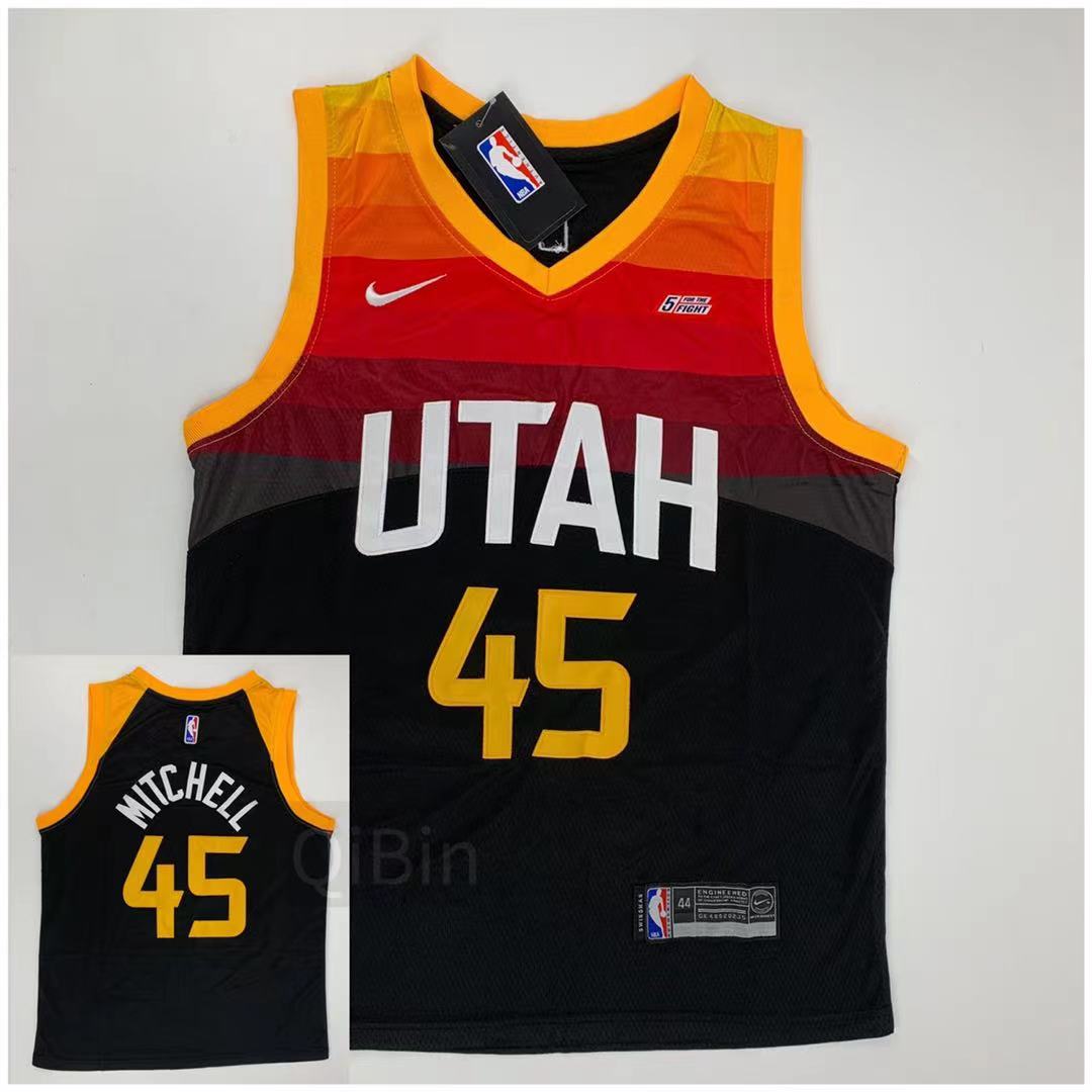 City Edition Donovan Mitchell #45 Utah Jazz Basketball Jersey Cousu Noir 