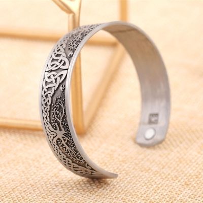 Life Tree Engraved Viking Cuff Bangle Magnetic Health Cuff celet for Women