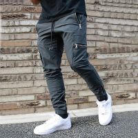 Cross-border Europe and the United States sports leisure zipper multi-pocket pants mens fitness running training pants manufact