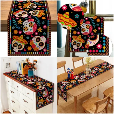 Home Kitchen Halloween Pumpkin Skull Table Decoration Day Of The Dead Tablecloth Skull Table Mat Table Flags