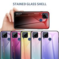 Realme C15 Case Gradient Color กระจกนิรภัย Hard Back Cover Realme C15 C 15 RealmeC15ปลอก