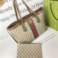 2 In 1 GUCCI กระเป๋าถือ Beg สำหรับผู้หญิงขายขนาดใหญ่สีน้ำตาลกระดาษเสริม