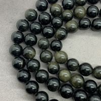 Gold Obsidian Beads ทอง ลูกปัดหินรอบ 4-16 มิลลิเมตรพลอยหลวม Spacer DIY สำหรับเครื่องประดับ