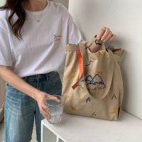 Women Casual Canvas Bag Embroidery Tote Cotton Cloth Fabric Handbag Vintage Large Capacity Shoulder Bag Shopping Bags For Girls