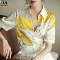 MISUMIXIU Silk Shirt Womens 2022 New Short-sleeved Design Fashion Top Ladies