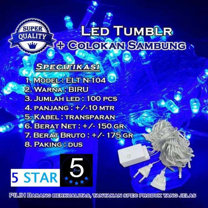 Lampu Natal Hias Tumblr Led Elt N Warna Biru Blue Colokan Sambungan Meter Waterproof