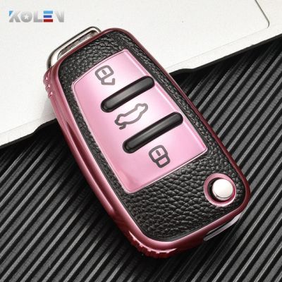 เคสหุ้ม Kunci Remote Mobil หนัง Tpu มีสายสำหรับ Audi C6 R8 A1 A3 Q3 A4 A5 Q5 A6 S6 A7 B6 B8 8P 8V 8l Tt ตัวป้องกันกุญแจ Rs