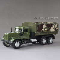 A1:43 Diecast รถบรรทุกทหารรุ่นของเล่นยูเครน KrAZ 256B Flatbed รถดึงกลับ W เสียง &amp; LightM