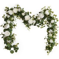 【CC】 Artificial Eucalyptus Garland Silk Camellias Flowers Fake Hanging Vine for Wedding Arch Table Decoration