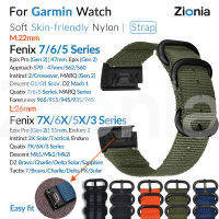 Zionia 22มม.26มม.Quick Fit ผิวนาฬิกากีฬาไนลอนสายสำหรับการ์มิน สำหรับ Garmin Quatix Fenix 7X 7 6 6X Pro 51mm Sapphire Solar 5 5X 3 HR Forerunner 935 945 Approach S70 47mm S60 S62 Instinct MARQ Descent G1 Mk1 Mk2 Mk2i D2 Tactix Bravo Delta Enduro Epix Gen 2