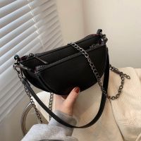 [COD] womens 2022 summer new trendy retro semicircle saddle bag homeless double chain single shoulder Messenger