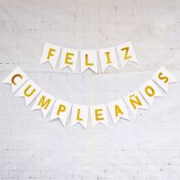 ۞ 15pcs Spanish Feliz Cumpleaños Banners Happy Birthday Paper Bunting Garland Birthday Party Decorations Kids Baby Shower Supplies