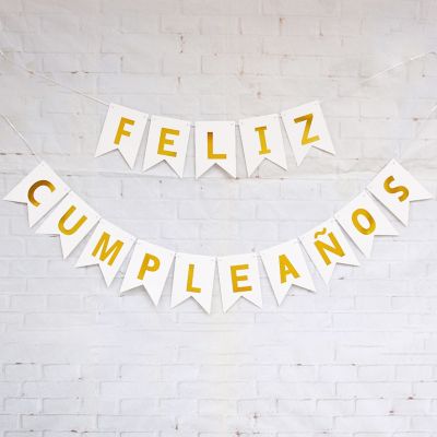 ۞ 15pcs Spanish Feliz Cumpleaños Banners Happy Birthday Paper Bunting Garland Birthday Party Decorations Kids Baby Shower Supplies