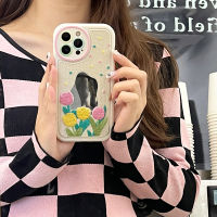 ลายดอกทิวลิปปักเคสโทรศัพท์ IPhone 14pro Max ลายกระจก iPhone 13pro Max ซิลิโคนนิ่มขอบ iPhone 12pro กันฝุ่นกันตก iPhone 11pro ตัวป้องกันเลนส์แม็กซ์