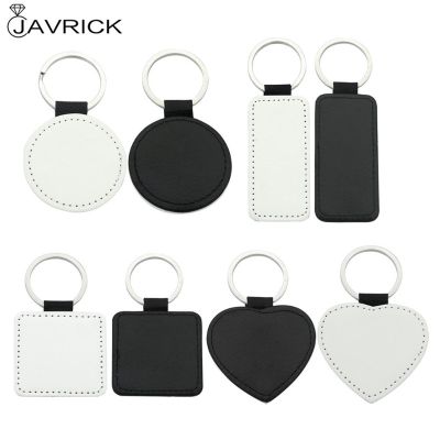 10Pcs Leather Keychains Blank Heart Round Square MDF Keychains Sublimation Heat Transfer Keychains Kit Jewelry Making
