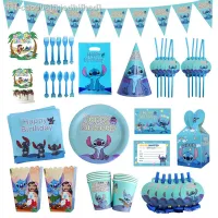 ◄☾⊕ Lilo Stitch Theme Disposable Tableware Paper Plate Gift Bag Banner Kids Favors Birthday Baby Shower Supplies Party Decor