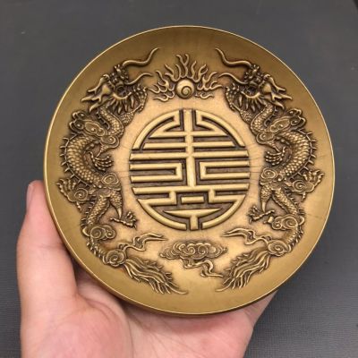 Free Delivery China Elaboration Brass Carving Propitious “ Dragon And Phoenix” Disc Metal Crafts Home Decoration