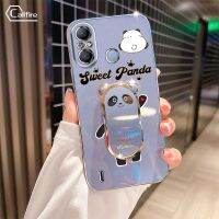 กล้องเจาะรูที่แม่นยำครอบคลุมเต็มรูปแบบเคสโทรศัพท์สำหรับ Infinix Itel A49 A58เคสโทรศัพท์ป้องกันโทรศัพท์ตกชุบโลหะด้วยไฟฟ้าหรูหราพร้อมตัวยึดหมีแพนด้า Bing Dwen