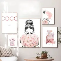 Hanxuelioo แฟชั่นขวดน้ำหอมภาพวาดผ้าใบ Peony Flowe Coco Quotes โปสเตอร์พิมพ์ภาพผนังสำหรับห้องนั่งเล่น Wall Decor Cuadros ใหม่