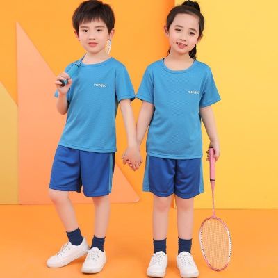 Spot childrens short sleeve shorts suit quick drying sports suit mesh breathable short sleeve suit boys and girls basketball suit childrens sports suit babys thin cut short sleeve suit