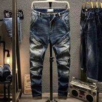 ฤดูใบไม้ร่วงฤดูหนาวใหม่สไตล์ตรง Cargo Vintage Designer เสื้อผ้า Denim ยาวเกาหลีแฟชั่นผู้ชายรถจักรยานยนต์ทำงานกางเกงยืด