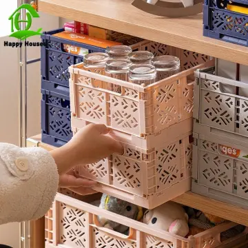 Folding Collapsible Plastic Storage Crate Box Stackable Home Kitchen  Warehouse Storage Baskets Box S L XL