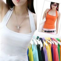 Brookv HuttbNew Women Summer Cotton Tank Tops Sexy Cami Sleeveless Hanging Neck Backless T-Shirt Blouse Splintsandsling